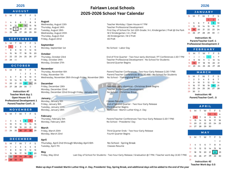 20252026 School Year Calendar Fairlawn Local Schools